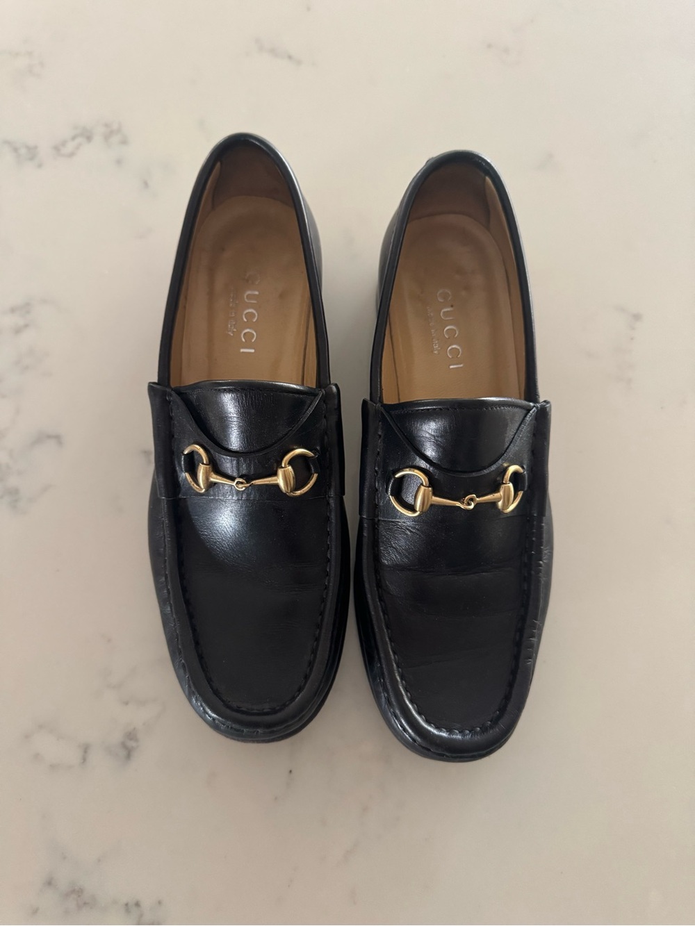 Gucci Black Leather Loafers with Gold Horsebit